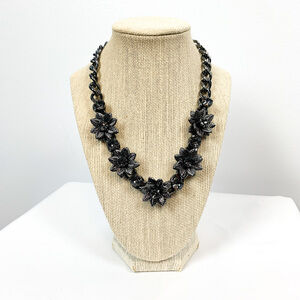 Black Chain Necklace with Metal Flowers